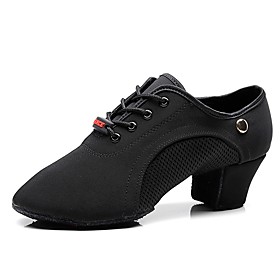 Women's Jazz Shoes Ballroom Shoes Line Dance Oxford Sneaker Thick Heel Black Lace-up
