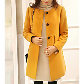 Women's Coat Solid Colored Basic Coat Turtleneck Long Coat Daily Long Sleeve Jacket Yellow / Plus Size / Slim