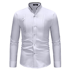 Men's Shirt Long Sleeve Daily Tops Basic Standing Collar White