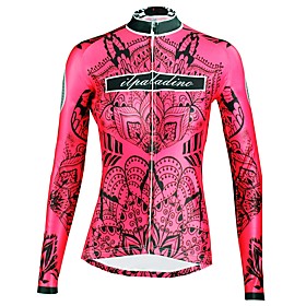 ILPALADINO Women's Long Sleeve Cycling Jersey Winter Elastane Red Floral Botanical Bike Top Mountain Bike MTB Road Bike Cycling Ultraviolet Resistant Quick Dry