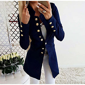 Women's Blazer Solid Colored Basic Long Sleeve Coat Fall Daily Long Jacket Blue / Stand Collar / Slim