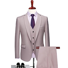 Men's Wedding Suits Notch Tailored Fit Single Breasted One-button Solid Colored Polyester