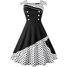 Audrey Hepburn Polka Dots Dresses Retro Vintage 1950s Vacation Dress Summer Dress Rockabilly Prom Dress Women's Spandex Costume White / Black / Red Vintage Cos