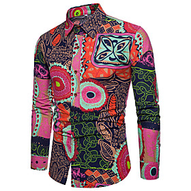 Men's Shirt Floral Color Block Print Long Sleeve Work Tops Streetwear Punk  Gothic Yellow Blushing Pink / Club