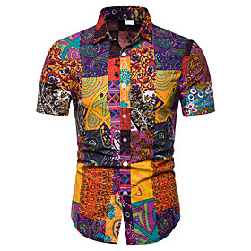 Season:Fall Winter,Spring Summer; Fabric:Linen,Rayon; Sleeve Length:Short Sleeve; Look After Me:Wash with similar colours,Machine wash; Gender:Men's; Size Suggestion:This Style is TRUE to SIZE.; Style:Streetwear,Business; Elasticity:Inelastic; Tops Type: Men's Club Shirt Tribal Print Short Sleeve Tops Business Streetwear Black Blue Red