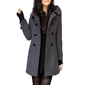 Women's Trench Coat Solid Colored Fall Winter Long Coat V Neck Long Coat Daily Long Sleeve Jacket Gray / Wool / Batwing Sleeve