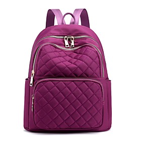 Unisex PU Leather Nylon School Bag Rucksack Commuter Backpack Large Capacity Zipper Solid Color Daily Outdoor Backpack Black Blue Purple Red