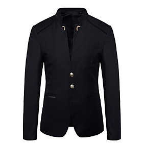 Fabric:Polyester; Gender:Men's; Includes:Blazer; Fit Type:Slim; Neckline:Stand Collar; Special Size:Plus Size; Outerwear Type:Blazer; Front page:FF; Listing Date:03/13/2019; Bust:; Shoulder Width:; Special selected products:COD; Fit US Size:; Fit UK Size:; Men's Blazer Black / Wine / Navy Blue M / L / XL
