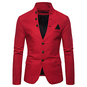Fabric:Polyester,Cotton; Gender:Men's; Includes:Blazer; Fit Type:Slim; Pattern:Solid Colored; Neckline:Stand Collar; Special Size:Asian Size; Outerwear Type:Blazer; Front page:FF; Listing Date:03/07/2019; Bust:; Length:; Shoulder Width:; Sleeve:; Fit US Si Men's Blazer Solid Colored White / Black / Red M / L / XL