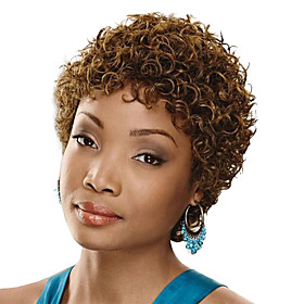 Human Hair Blend Wig Short Afro Curly Jerry Curl Short Bob Short Hairstyles 2020 Black Fashionable Design Comfortable Natural Hairline Capless Women's Dark Win
