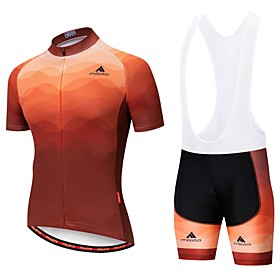 Miloto Men's Short Sleeve Cycling Jersey with Bib Shorts Summer Polyester OrangeWhite Black / Orange Bike Padded Shorts / Chamois Clothing Suit 3D Pad Moisture
