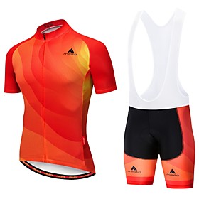 Miloto Men's Short Sleeve Cycling Jersey with Bib Shorts Summer Polyester OrangeWhite Black / Orange Bike Padded Shorts / Chamois Clothing Suit 3D Pad Moisture