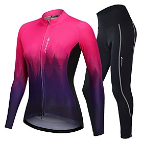Nuckily Women's Long Sleeve Cycling Jersey with Tights Winter Summer Spandex Polyester BlueYellow Fuchsia Green Gradient Bike Clothing Suit Breathable Back Poc