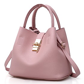 Women's Bags Patent Leather Shoulder Strap Bucket Bag Bag Set Zipper Solid Color Daily Holiday Handbags Black Red Blushing Pink