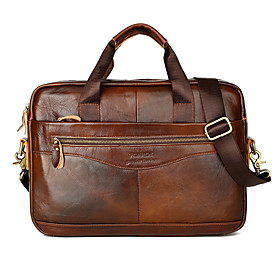 Men's Bags Cowhide Shoulder Messenger Bag Laptop Bag Briefcase Belt Zipper Solid Color Daily Office  Career Handbags Black Brown