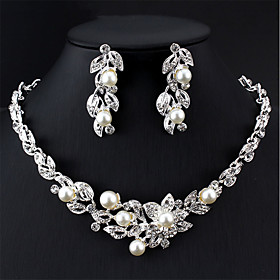 Women's White Bridal Jewelry Sets Classic Flower Elegant Classic Bridal Imitation Pearl Rhinestone Earrings Jewelry Silver For Party Wedding Gift Engagement 1