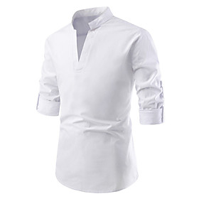 Men's Shirt Solid Colored Tops V Neck White Black Red