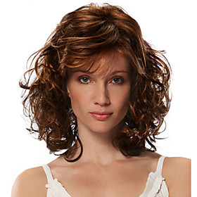 Synthetic Wig Bangs Curly Free Part Wig Medium Length Brown / Burgundy Synthetic Hair 18 inch Women's Fashionable Design Women Synthetic Brown