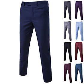 Fabric:Polyester; Gender:Men's; Style:Basic; Elasticity:Micro-elastic; Fit Type:Loose; Waistline:Low Waist; Pattern:Solid Colored; Special Size:Asian Size,Plus Size; Pants Type:Chinos,Dress Pants; Fly Type:Zipper; Front page:WE; Listing Date:04/30/2019; Pr Men's Basic Dress Pants Chinos Pants Solid Colored Black Blue Purple M L XL