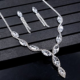Women's Crystal Jewelry Set Drop Earrings Pendant Necklace Marquise Cut Drop Ladies Elegant Fashion Bridal everyday Earrings Jewelry Silver For Wedding Party A