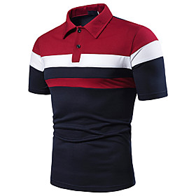 Men's Golf Shirt Tennis Shirt Simple Patchwork Short Sleeve Sports  Outdoor Tops Cotton Casual / Daily Casual / Sporty Shirt Collar Light gray Red Navy Blue