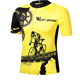 Men's Short Sleeve Cycling Jersey Summer Spandex Yellow Graffiti Bike Jersey Top Mountain Bike MTB Road Bike Cycling Quick Dry Breathable Back Pocket Sports Cl