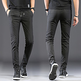 Fabric:Polyester; Gender:Men's; Style:Basic; Elasticity:Micro-elastic; Details:Belt Not Included; Fit Type:Slim; Waistline:Mid Waist; Pattern:Solid Colored; Design:Classic; Special Size:Asian Size; Pants Type:Chinos; Fly Type:Button,Zipper; Front page:WE; Men's Basic Chinos Pants Solid Colored Classic Black Blue Gray 30 31 32
