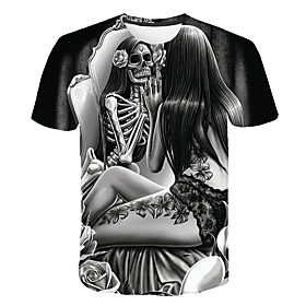 Men's T shirt Shirt Graphic 3D Skull Plus Size Print Short Sleeve Street Tops Basic Round Neck Dark Gray