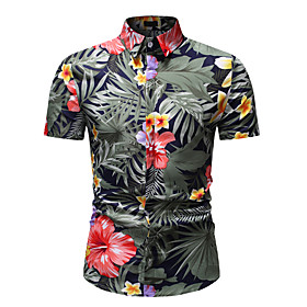 Men's Shirt Graphic Floral Print Short Sleeve Athleisure Tops Basic Streetwear Rainbow