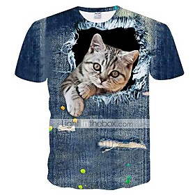 Men's T shirt Shirt Graphic 3D Animal Plus Size Print Slim Tops T-Shirt Round Neck Blue