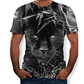 Men's T shirt Shirt Graphic 3D Animal Slim Tops Round Neck Black