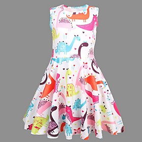 Kids Little Girls' Dress Dinosaur Animal Skater Dress Easter Rainbow Dresses
