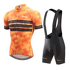 Malciklo Men's Short Sleeve Cycling Jersey with Bib Shorts Summer Black / Orange Bike Clothing Suit Ultraviolet Resistant Quick Dry Breathable Back Pocket Spor