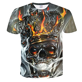 Men's T shirt Graphic 3D Skull Plus Size Print Short Sleeve Going out Tops Rock Punk  Gothic Gray