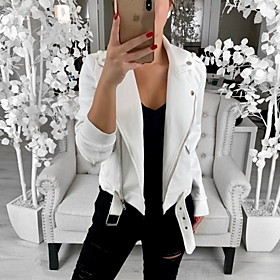 Women's Faux Leather Jacket Regular Solid Colored Daily Basic White Black S M L XL