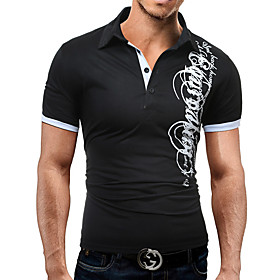 Men's Golf Shirt Tennis Shirt Letter Short Sleeve Daily Tops Gray White Black