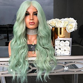 Synthetic Wig Body Wave Asymmetrical Wig Long Mint Green Synthetic Hair 27 inch Women's Green