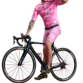 BOESTALK Men's Short Sleeve Cycling Jersey with Bib Shorts Summer Spandex Pink Camo / Camouflage Bike Clothing Suit Quick Dry Moisture Wicking Breathable Back