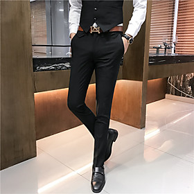 Category:WE-Pants; Fabric:Polyester; Gender:Men's; Style:Basic; Elasticity:Inelastic; Fit Type:Slim; Waistline:Mid Waist; Pattern:Solid Colored; Special Size:Asian Size; Pants Type:Dress Pants; Fly Type:Button,Zipper; Front page:WE; Listing Date:07/04/2019 Men's Basic Dress Pants Pants Solid Colored Black Light Brown Khaki US36 / UK36 / EU44 US38 / UK38 / EU46 US40 / UK40 / EU48