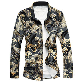 Fabric:Polyester; Sleeve Length:Long Sleeve; Gender:Men's; Style:Chinoiserie; Elasticity:Inelastic; Tops Type:Shirt; Occasion:Casual; Fit Type:Slim; Pattern:Animal; Neckline:Classic Collar; Special Size:Asian Size; Front page:WE; Listing Date:07/15/2019; P Men's Casual Shirt Animal Long Sleeve Tops Chinoiserie Black Blue