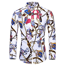 Men's Shirt Graphic Plus Size Print Long Sleeve Daily Tops Basic White