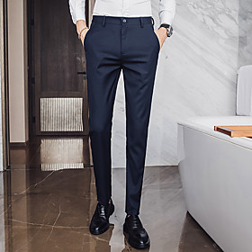 Category:WE-Pants; Fabric:Polyester; Gender:Men's; Style:Basic; Elasticity:Inelastic; Fit Type:Slim; Waistline:Mid Waist; Pattern:Solid Colored; Special Size:Asian Size; Pants Type:Dress Pants; Fly Type:Zipper,Button; Front page:WE; Listing Date:07/04/2019 Men's Basic Dress Pants Pants Solid Colored Black Khaki Navy Blue US36 / UK36 / EU44 US38 / UK38 / EU46 US40 / UK40 / EU48