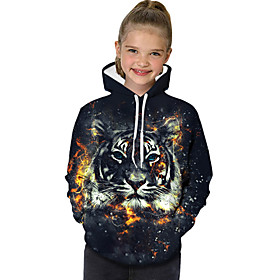 Sweat à capuche et Sweat Fille Enfants Bébé Manches Longues Tigre Imprimé Bloc de Couleur Géométrique 3D Imprimé Noir Enfants Hauts Actif basique / Animal