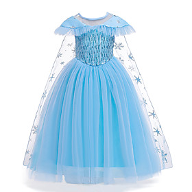Kids Little Girls' Dress Solid Colored Lace Blue Midi Sleeveless Dresses
