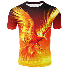 Men's T shirt Shirt Graphic Flame Plus Size Pleated Patchwork Short Sleeve Casual Tops Round Neck Yellow / Summer
