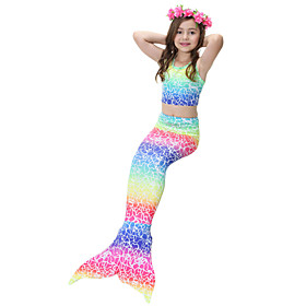 Kids Girls' Swimwear Bikini 3pcs Swimsuit Mermaid Tail The Little Mermaid Swimwear Rainbow Rainbow Cosplay Costumes Princess Bathing Suits 3-8 Years