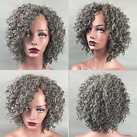 Synthetic Wig Afro Curly Kinky Curly Short Bob Side Part Wig Short Grey Synthetic Hair 14 inch Women's Adjustable Heat Resistant Classic Silver Dark Gray