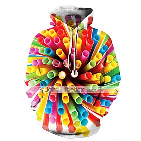 Men's Plus Size Hoodie Rainbow Color Block 3D Hooded Daily Basic Casual Hoodies Sweatshirts  Rainbow