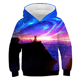 Sweat à capuche et Sweat Fille Enfants Manches Longues Chat 3D effet Imprimer Chat 3D Animal Imprimer Bleu Enfants Hauts Actif Vêtement de rue