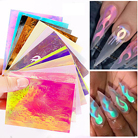 Nail the flame sticker hot style laser iridescence nail stick with 16 color a gum